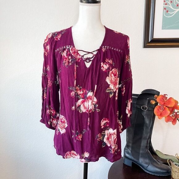 🍋 Gibson Latimer • Long Sleeve Flowered Boho Top - Picture 1 of 9